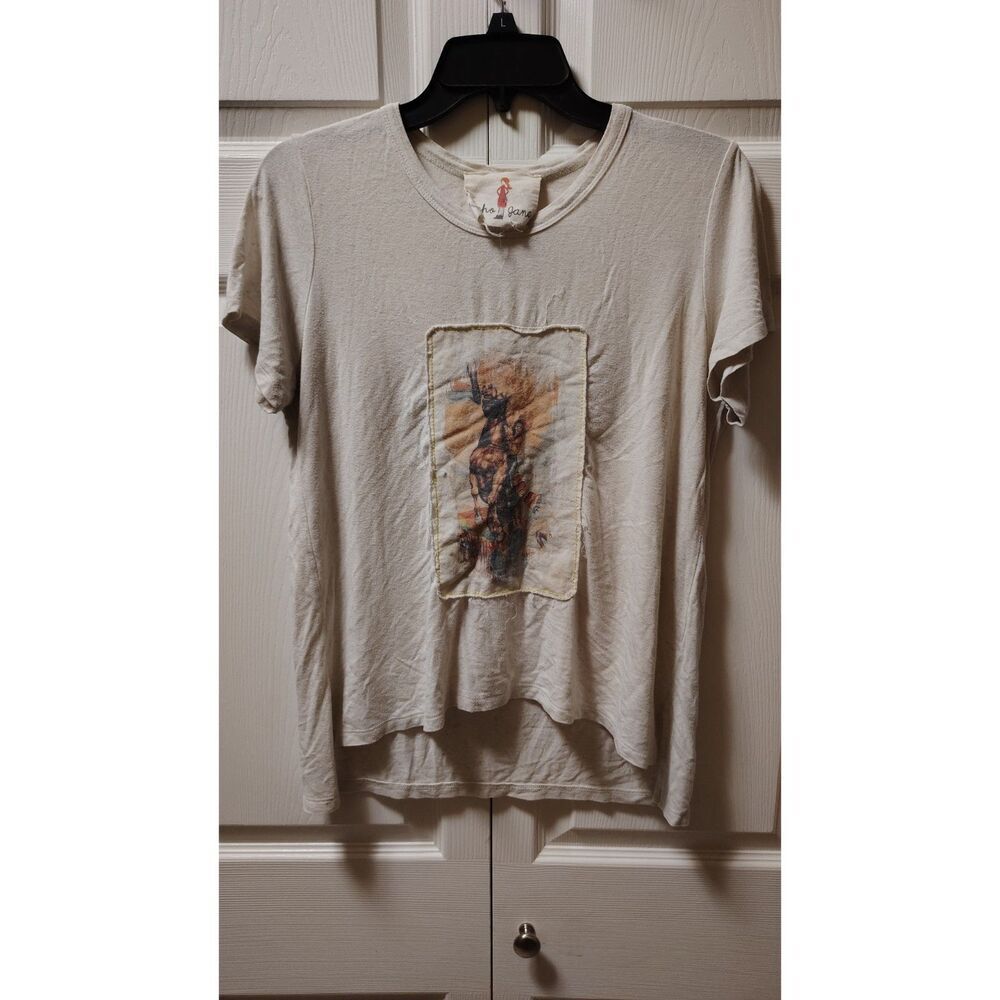 Boho Jane Medium White Indian Graphic Short Sleeve T-Shirt